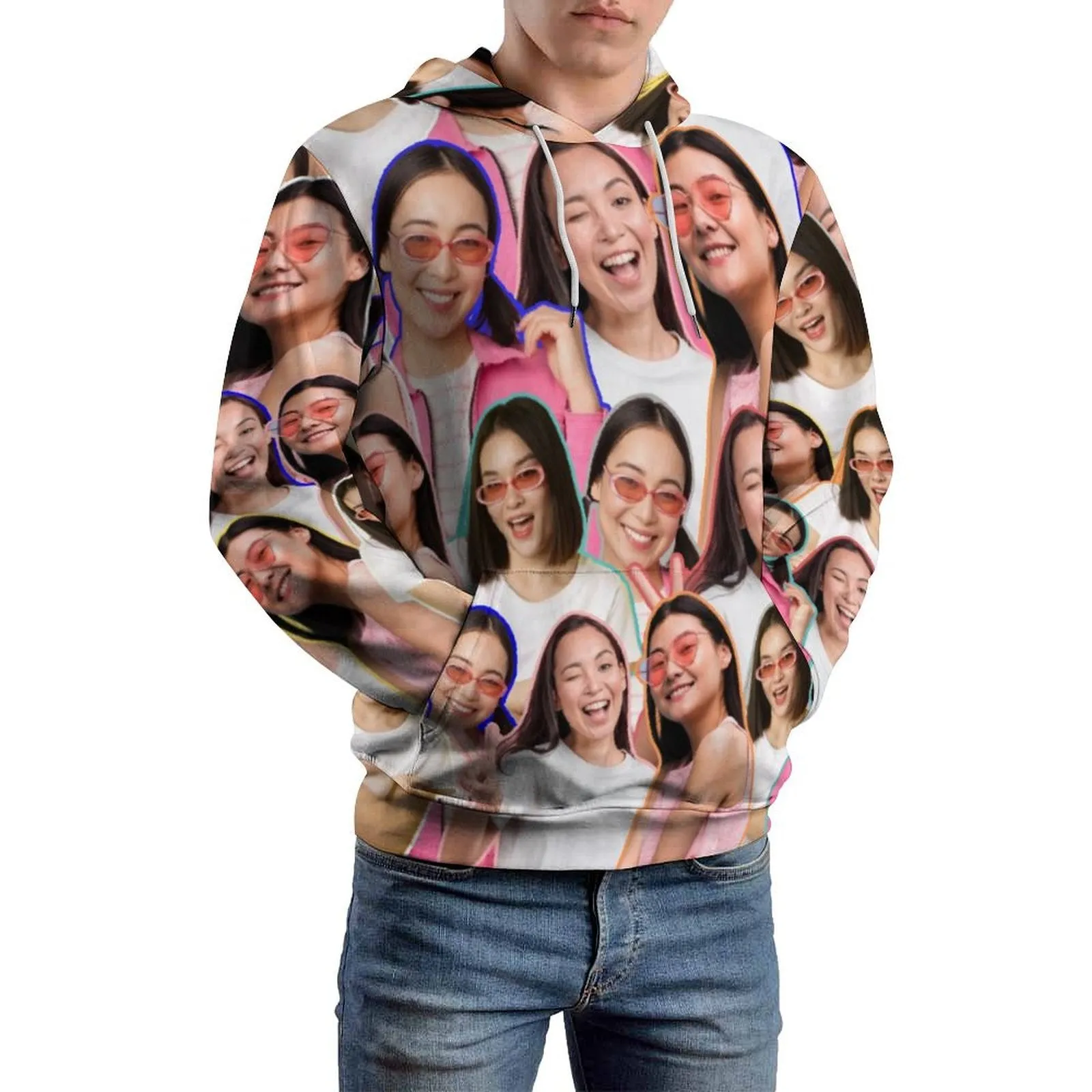 Custom Photo Outline Unisex Hoodie Personalized Photo Unisex Loose Pullover Hoodie
