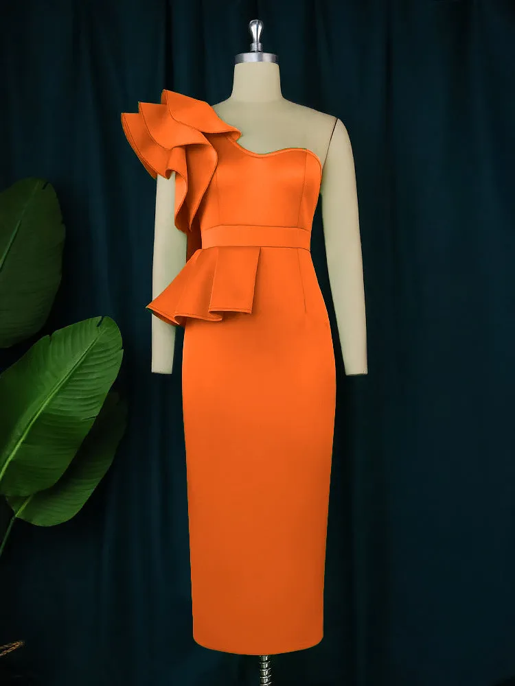 Elegant High Slit Ruffled Hem Mermaid Dress
