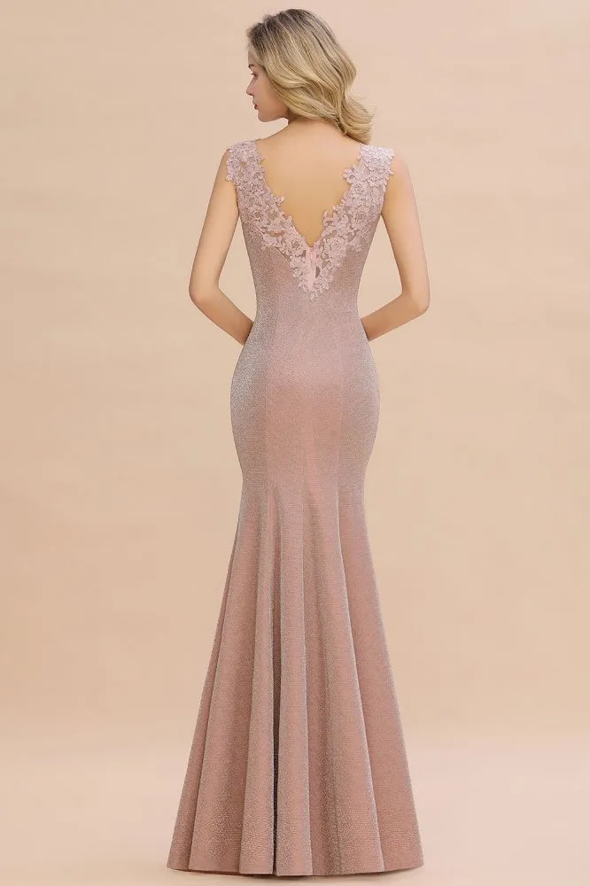Elegant Mermaid Evening Party Dress Sleeveless V-neck Silk Slim Prom Gown
