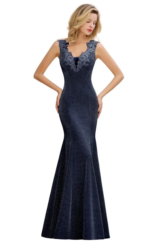 Elegant Mermaid Evening Party Dress Sleeveless V-neck Silk Slim Prom Gown