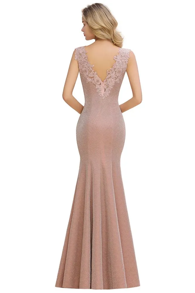 Elegant Mermaid Evening Party Dress Sleeveless V-neck Silk Slim Prom Gown