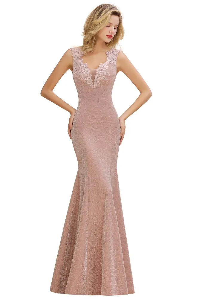 Elegant Mermaid Evening Party Dress Sleeveless V-neck Silk Slim Prom Gown