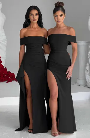 Elegant Off Shoulder Sleeveless High Split Ruched evening gown formal dress Prom Dresses