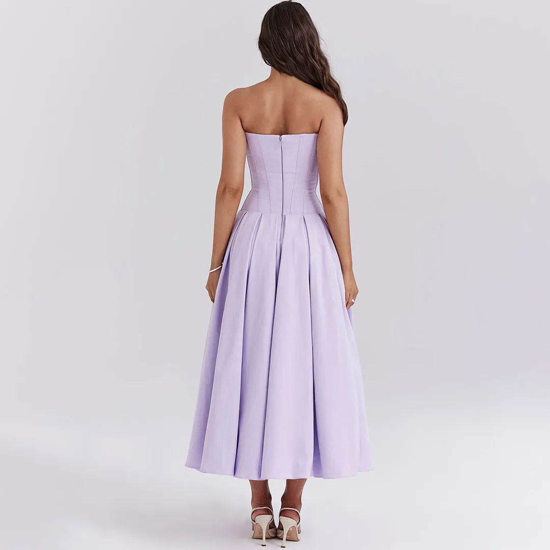 Elegant Sweetheart Neck Strapless Corset Pleated Cocktail Midi Dress