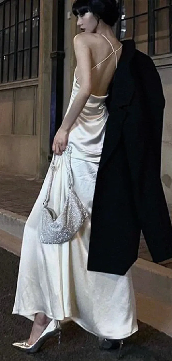 Elegant White Spaghetti Straps A-Line Criss-Cross Back   Long Evening Prom Dresses,WGP446