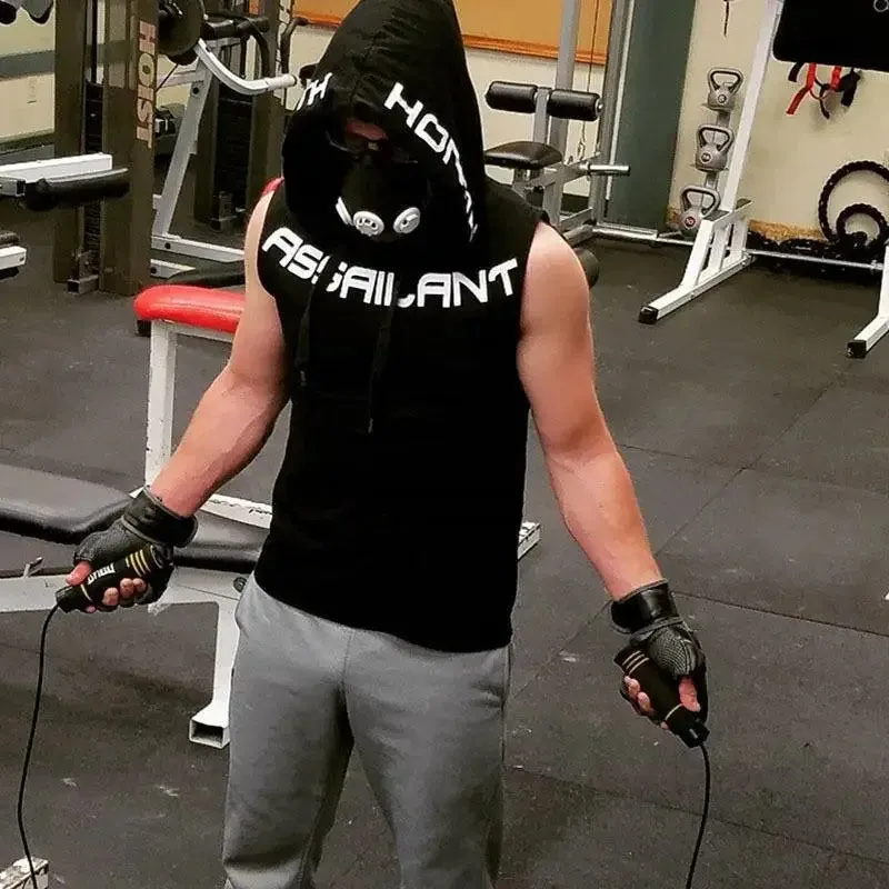 Fitness Running Basketball Sport Tank Top Men Hooded Drawstring Printed Letter Loose Casual Sleeveless Quick Dry Breathable Vest