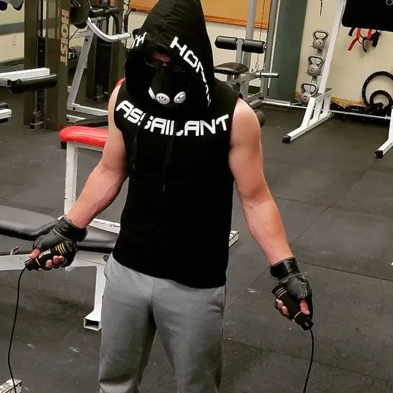 Fitness Running Basketball Sport Tank Top Men Hooded Drawstring Printed Letter Loose Casual Sleeveless Quick Dry Breathable Vest