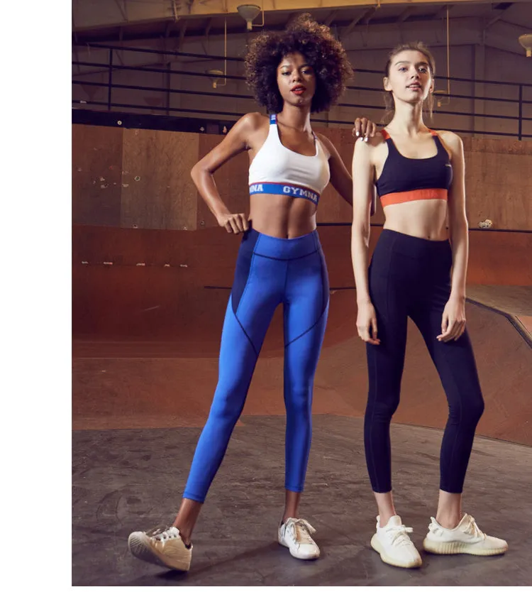 GYMNA COLOR BLOCK PANEL LEGGINGS IN BLUE