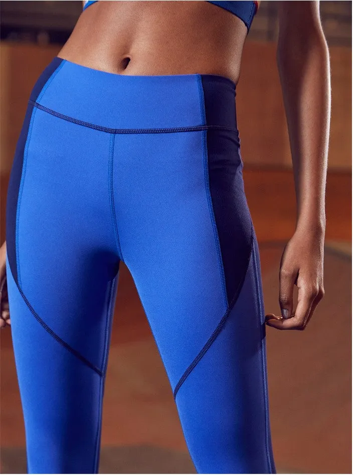 GYMNA COLOR BLOCK PANEL LEGGINGS IN BLUE