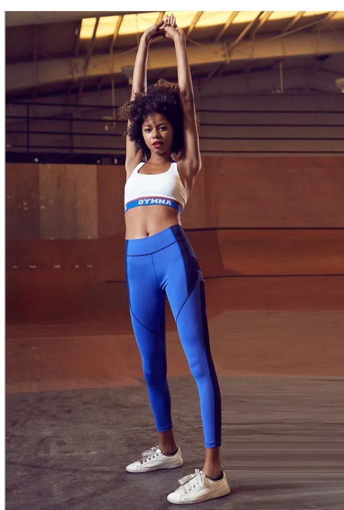 GYMNA COLOR BLOCK PANEL LEGGINGS IN BLUE