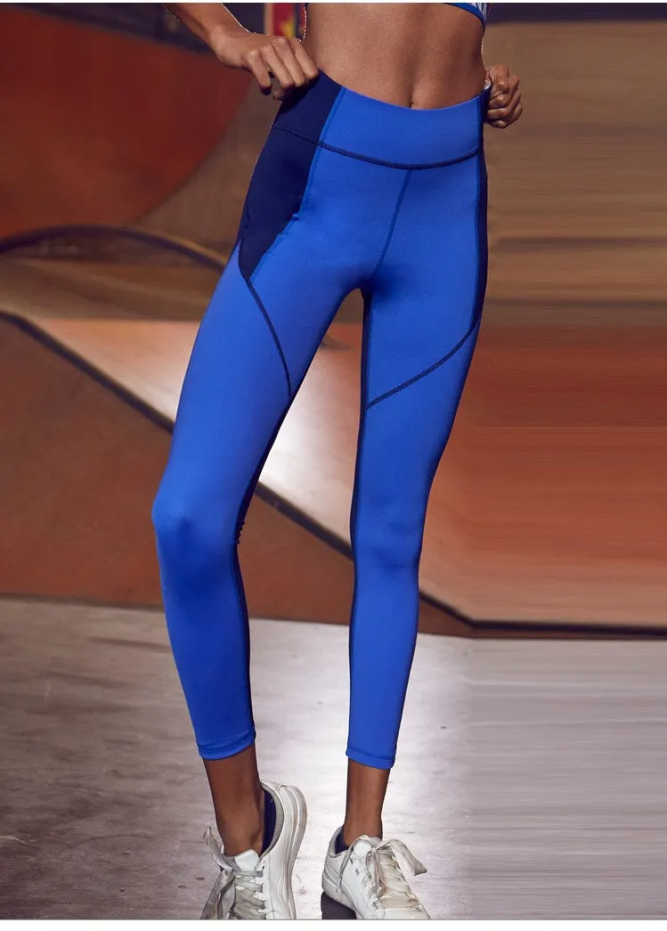 GYMNA COLOR BLOCK PANEL LEGGINGS IN BLUE