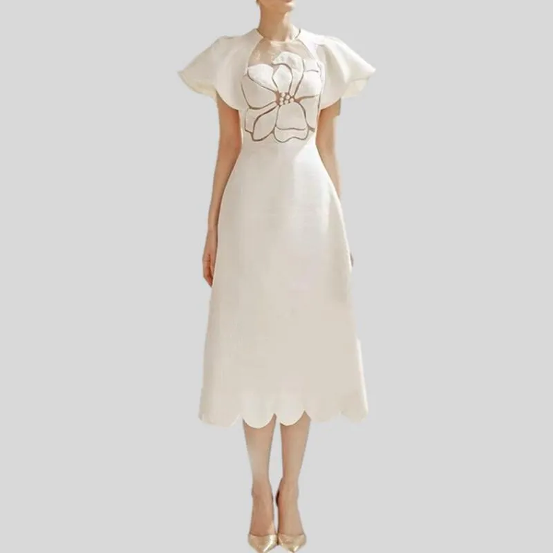 High-quality rose mesh stitching embossed elegant dress