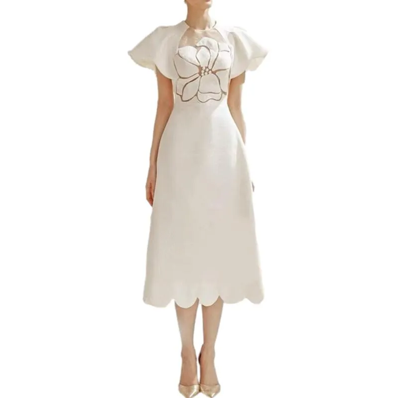High-quality rose mesh stitching embossed elegant dress