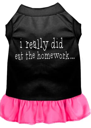 I Really Did Eat The Homework Screen Print Dress Black With Bright Pink Med