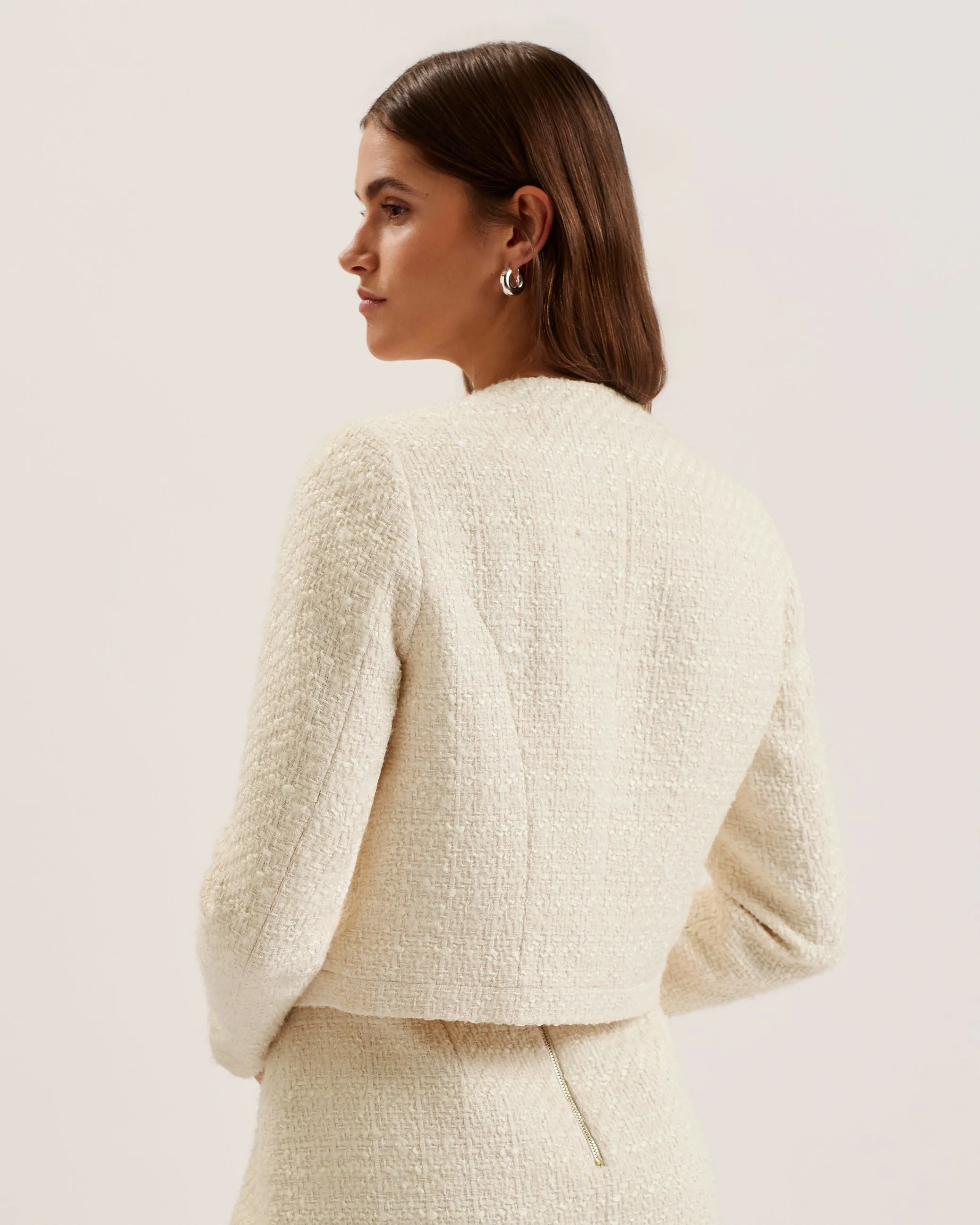 Koma Rose Button Cropped Boucle Tailored J Ivory