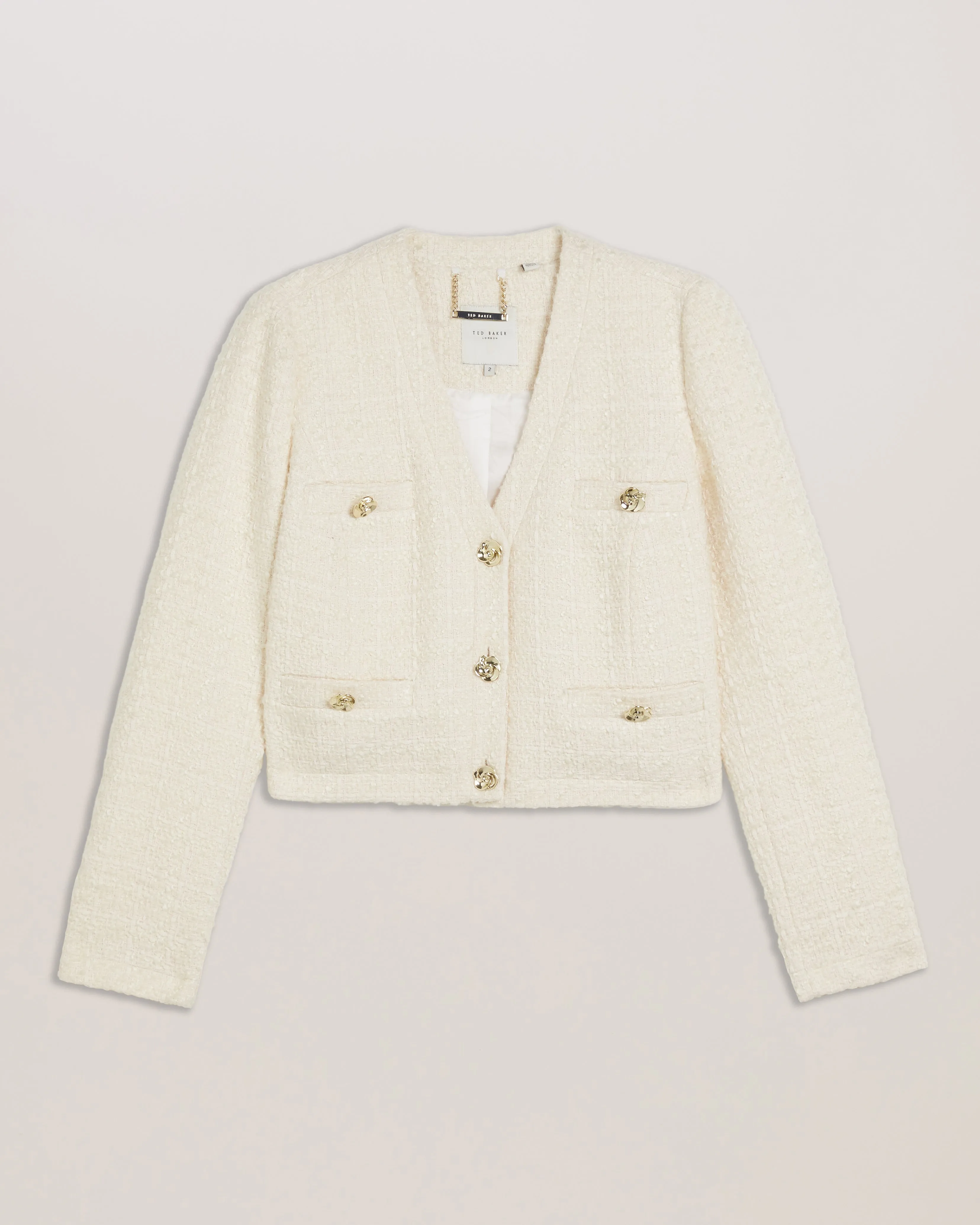 Koma Rose Button Cropped Boucle Tailored J Ivory