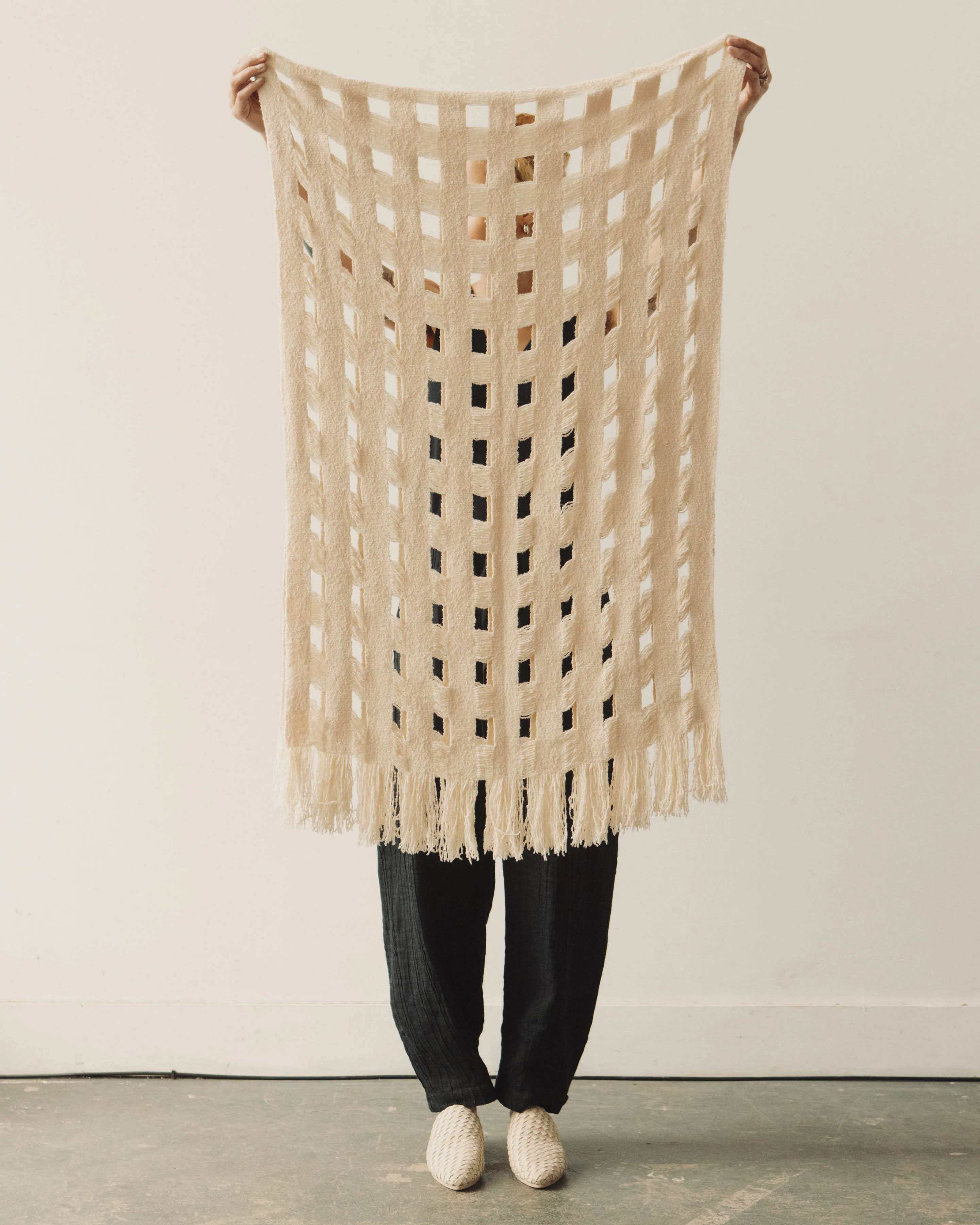 Lauren Manoogian Handwoven Grid Wrap, Natural