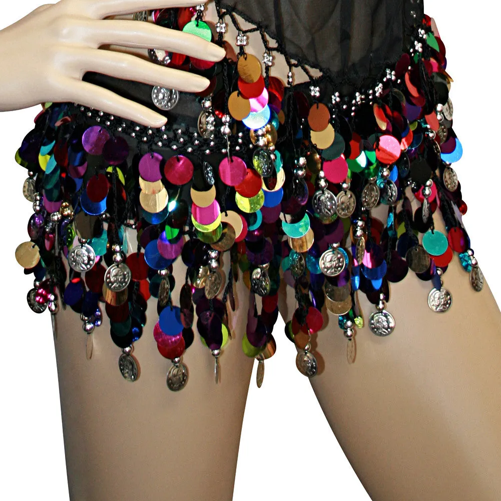 Lot of 100 Tribal Multi and Solid Color Hip Scarf Belly Pallette w/ Silver and Gold Coins