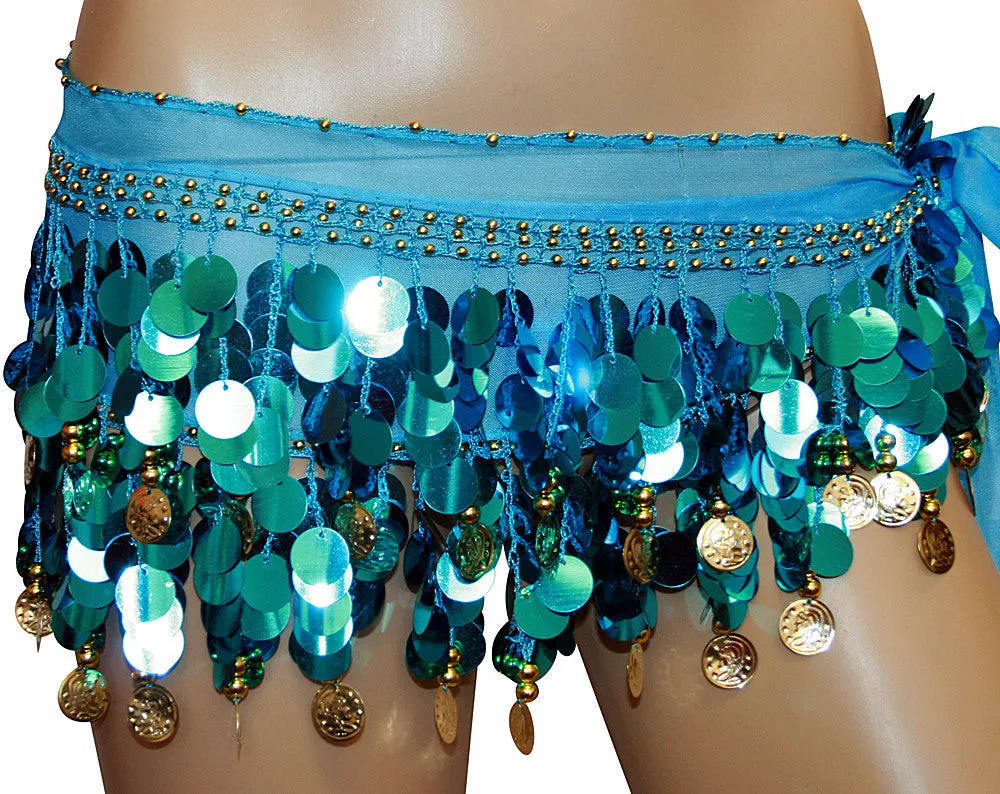 Lot of 100 Tribal Multi and Solid Color Hip Scarf Belly Pallette w/ Silver and Gold Coins