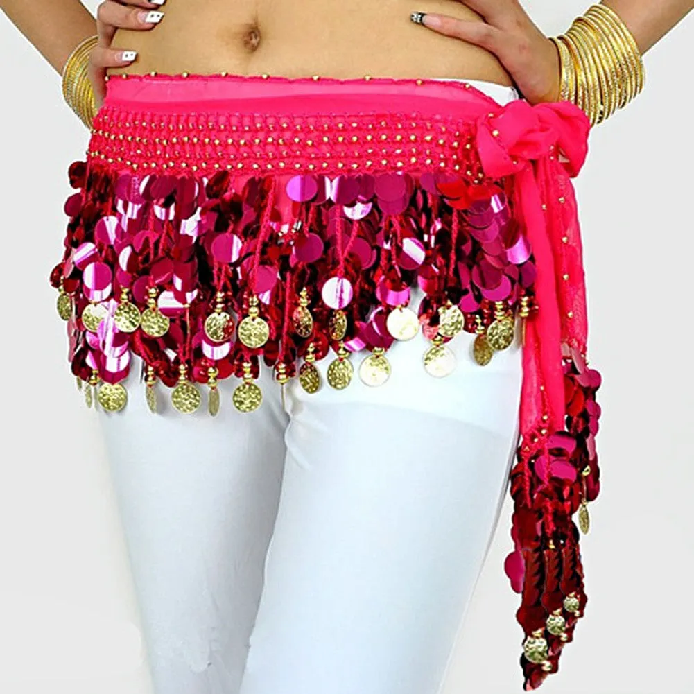 Lot of 100 Tribal Multi and Solid Color Hip Scarf Belly Pallette w/ Silver and Gold Coins
