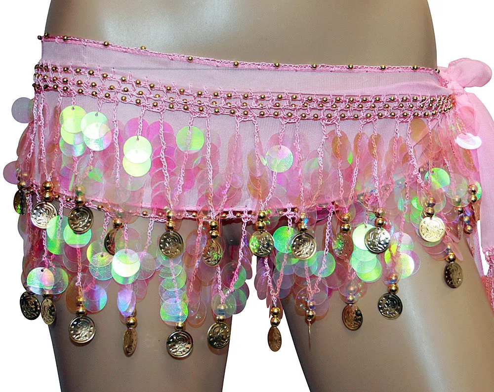 Lot of 100 Tribal Multi and Solid Color Hip Scarf Belly Pallette w/ Silver and Gold Coins