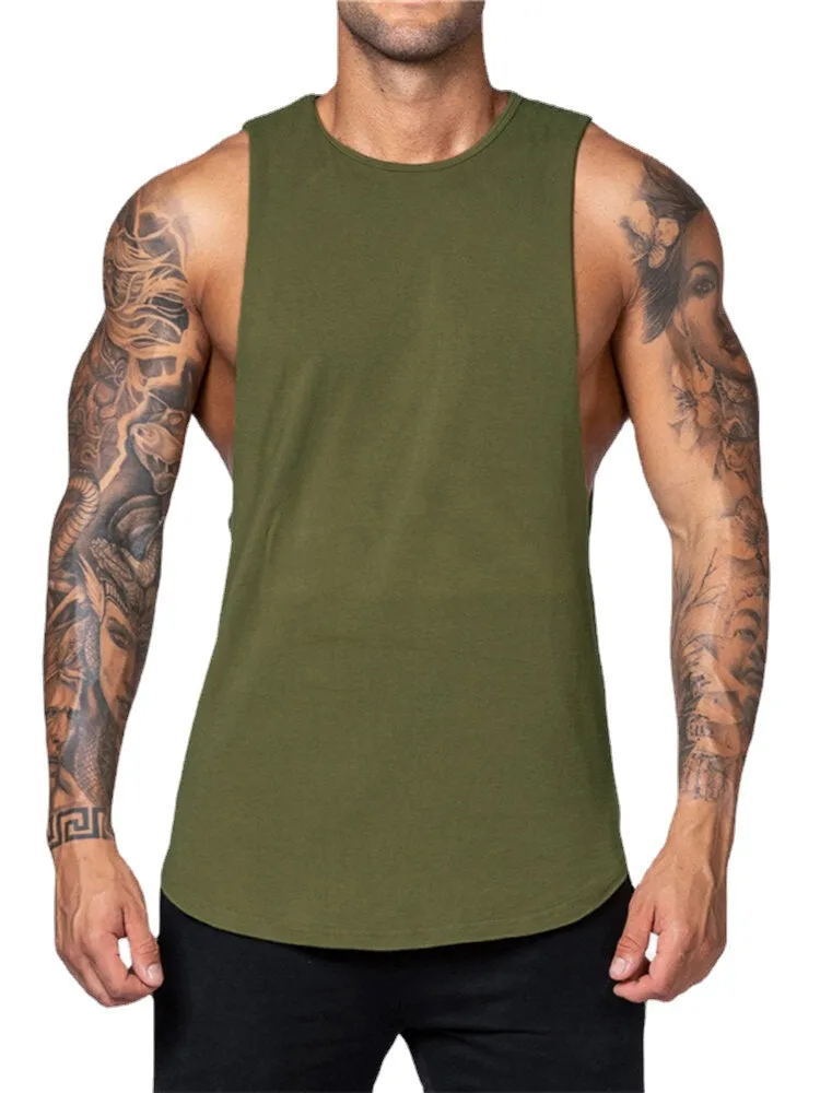 Men's Cotton Breathable Sleeveless Fitness Tank Tops - 5 Solid Colors