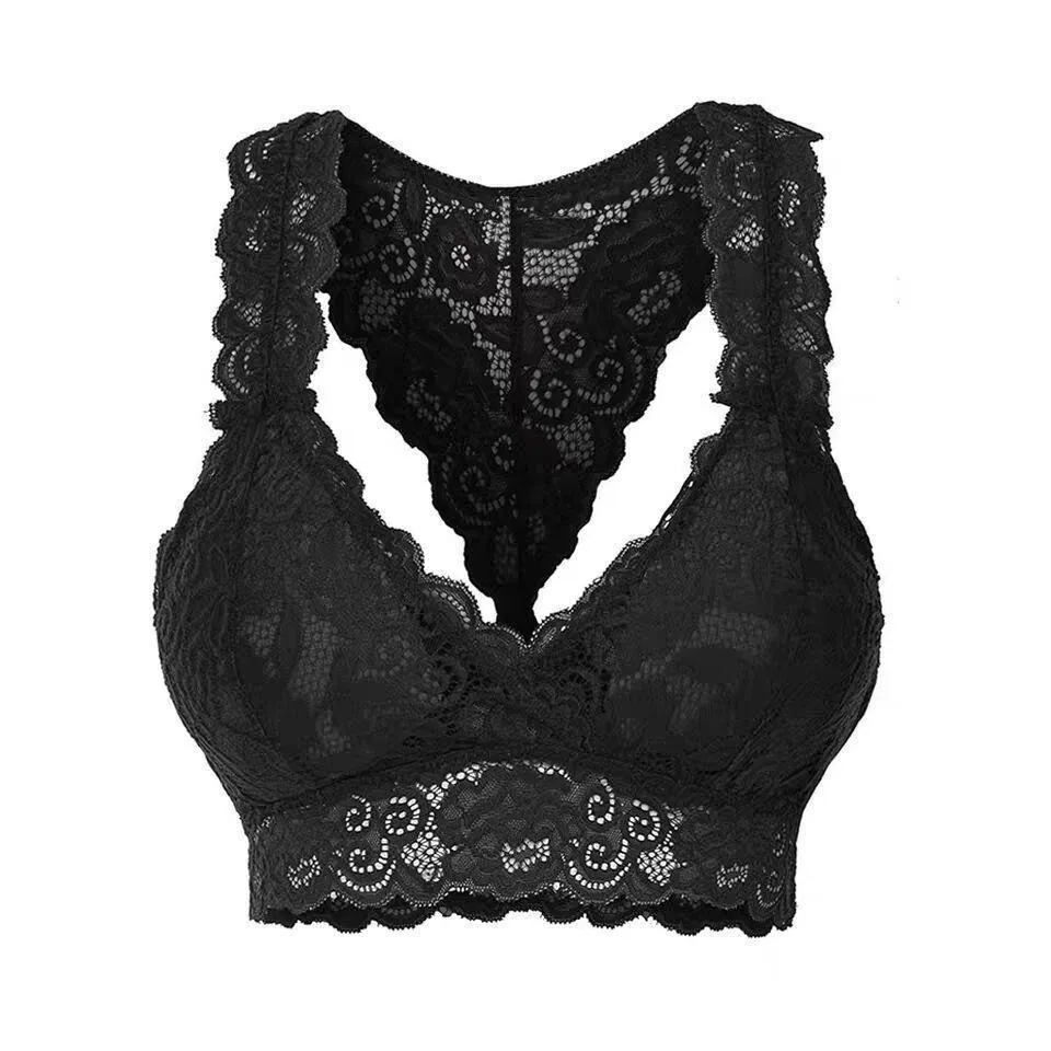 ML Womens Sexy Racerback Lace Bralette Bustier Breathable Crop Top Lace Bra
