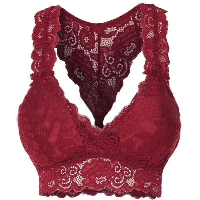 ML Womens Sexy Racerback Lace Bralette Bustier Breathable Crop Top Lace Bra