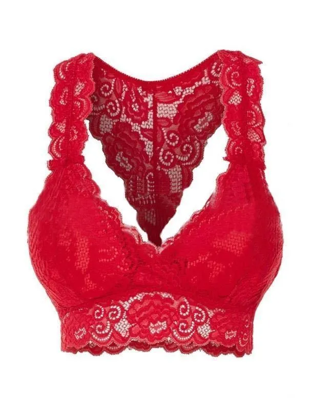 ML Womens Sexy Racerback Lace Bralette Bustier Breathable Crop Top Lace Bra