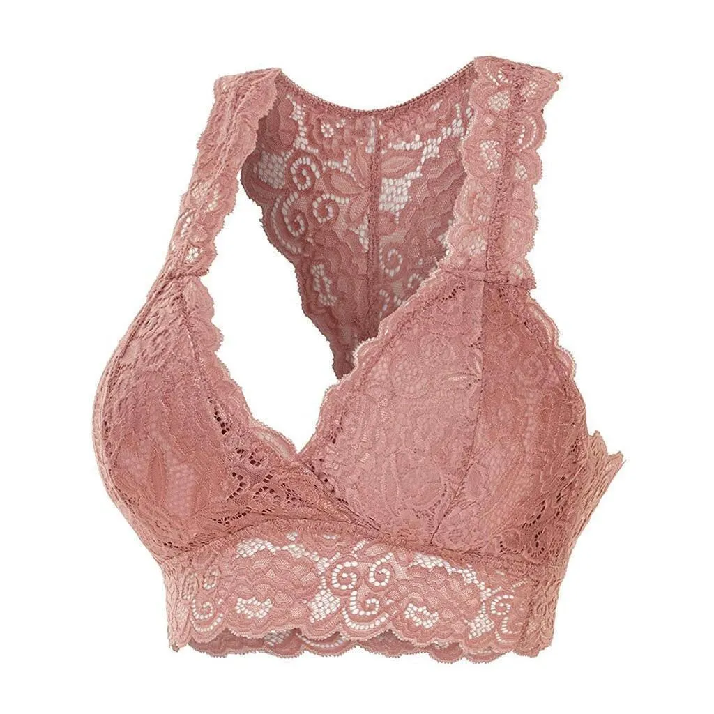 ML Womens Sexy Racerback Lace Bralette Bustier Breathable Crop Top Lace Bra