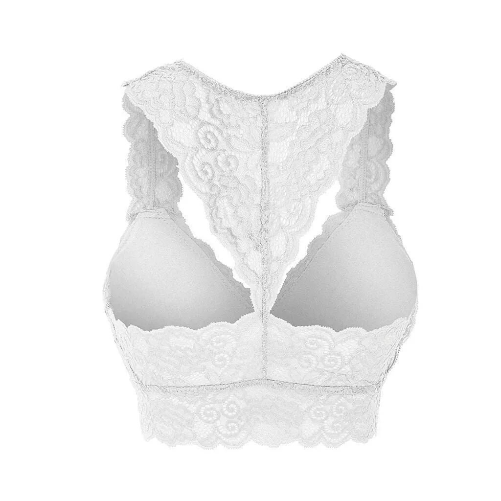 ML Womens Sexy Racerback Lace Bralette Bustier Breathable Crop Top Lace Bra