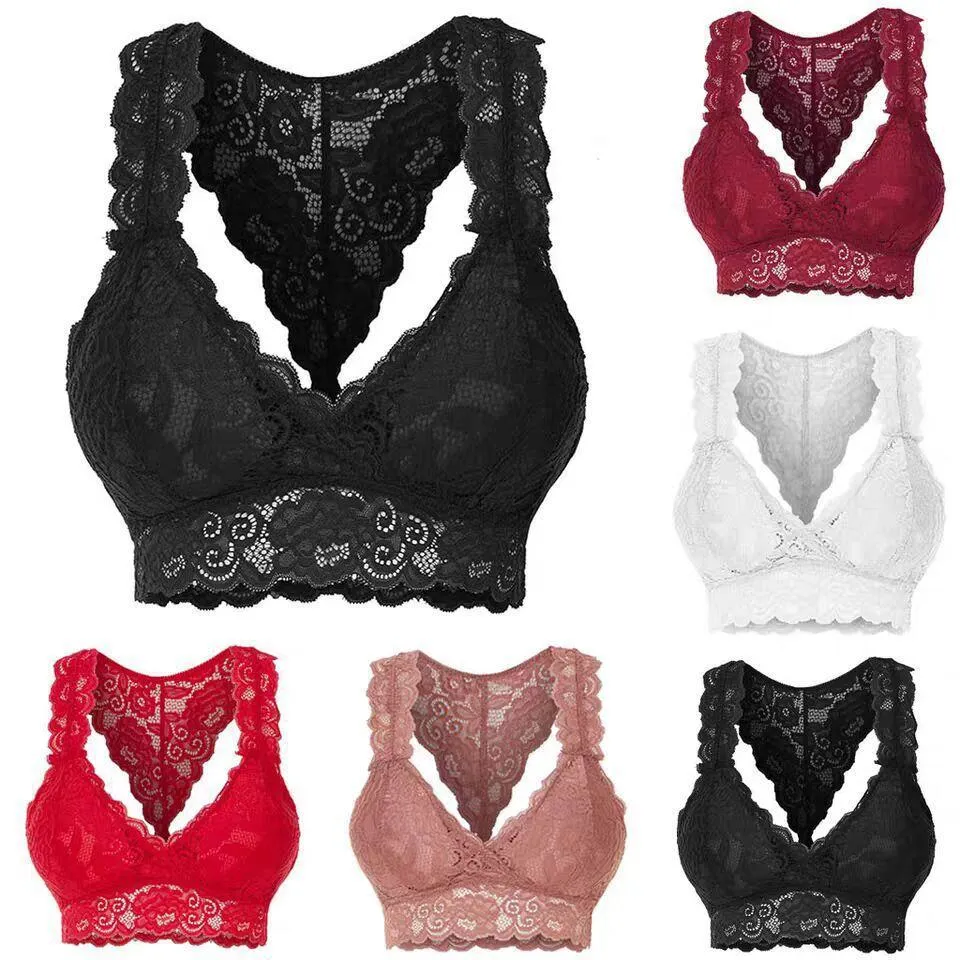 ML Womens Sexy Racerback Lace Bralette Bustier Breathable Crop Top Lace Bra