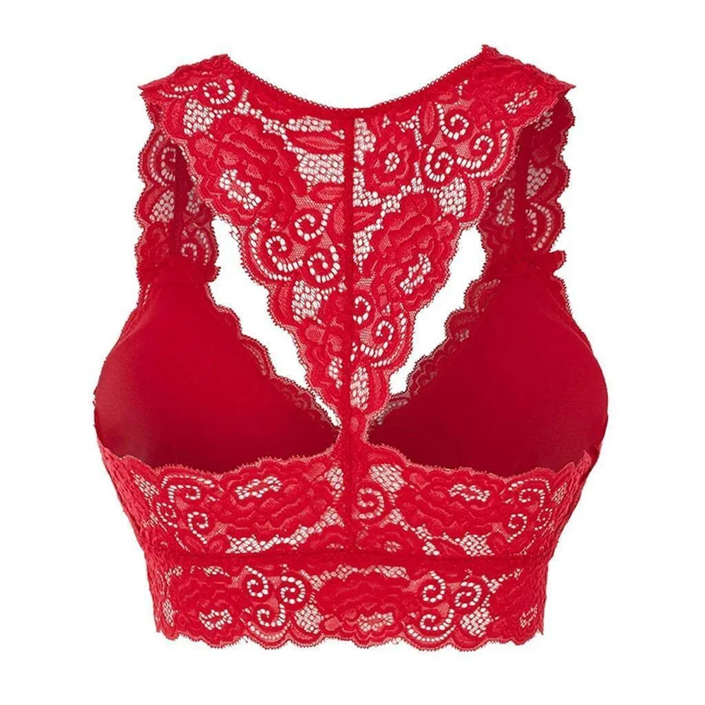 ML Womens Sexy Racerback Lace Bralette Bustier Breathable Crop Top Lace Bra