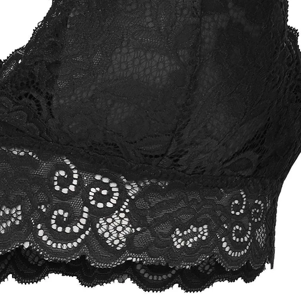 ML Womens Sexy Racerback Lace Bralette Bustier Breathable Crop Top Lace Bra