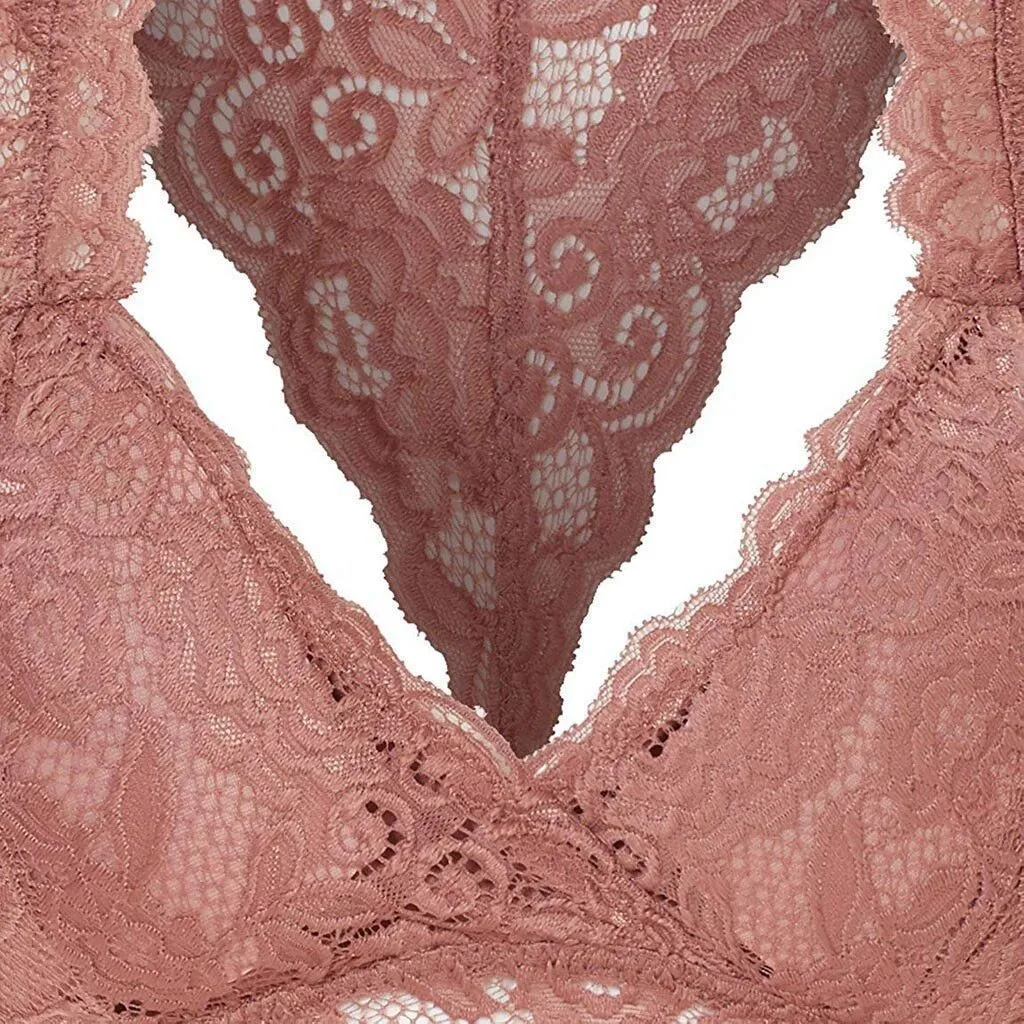 ML Womens Sexy Racerback Lace Bralette Bustier Breathable Crop Top Lace Bra