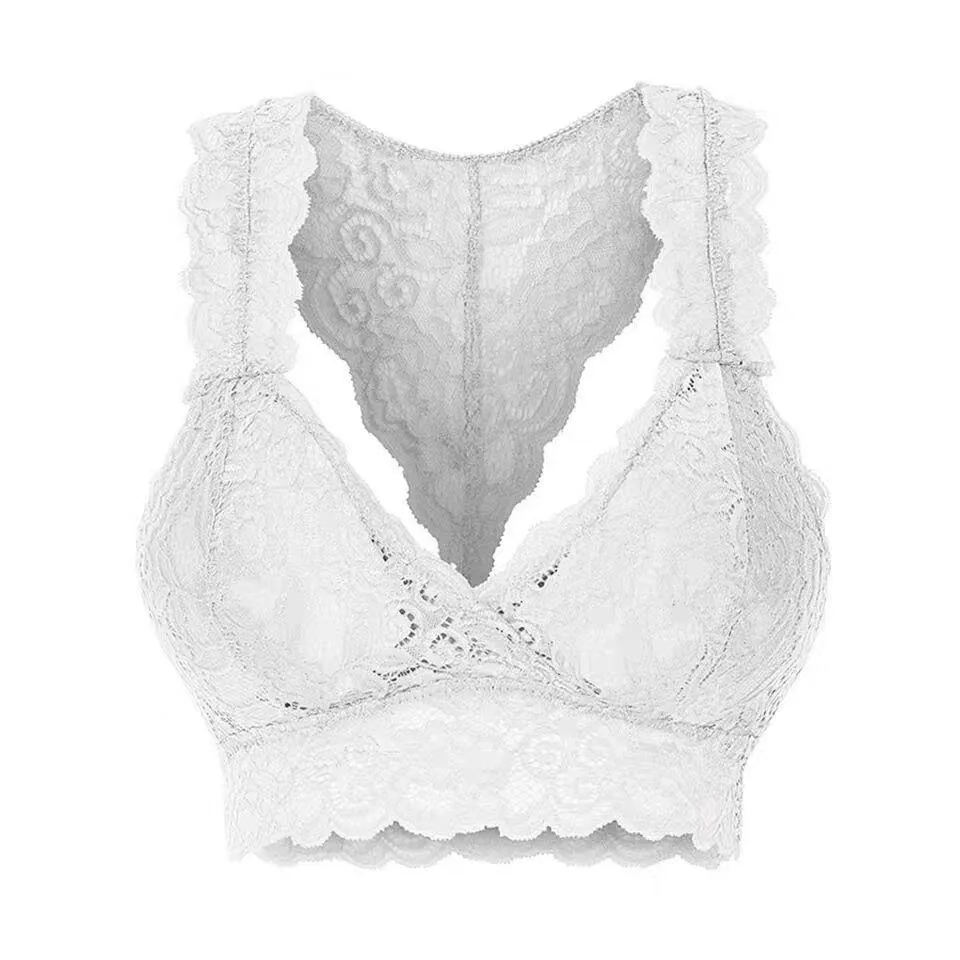 ML Womens Sexy Racerback Lace Bralette Bustier Breathable Crop Top Lace Bra