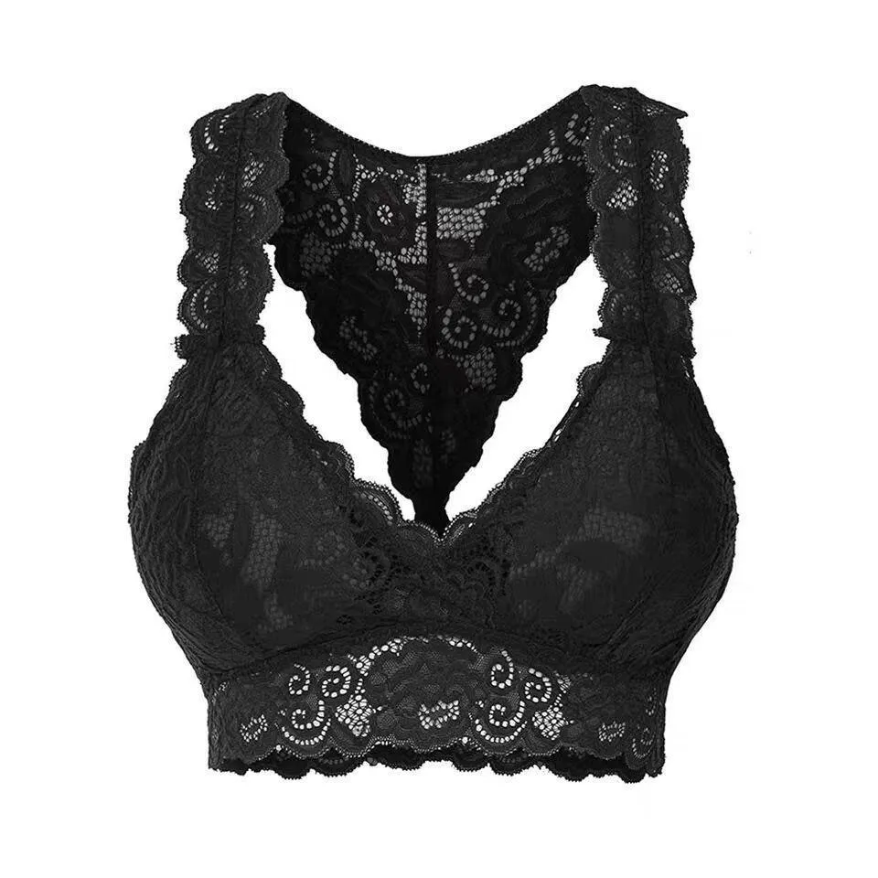 ML Womens Sexy Racerback Lace Bralette Bustier Breathable Crop Top Lace Bra