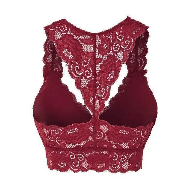 ML Womens Sexy Racerback Lace Bralette Bustier Breathable Crop Top Lace Bra