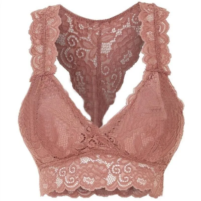 ML Womens Sexy Racerback Lace Bralette Bustier Breathable Crop Top Lace Bra