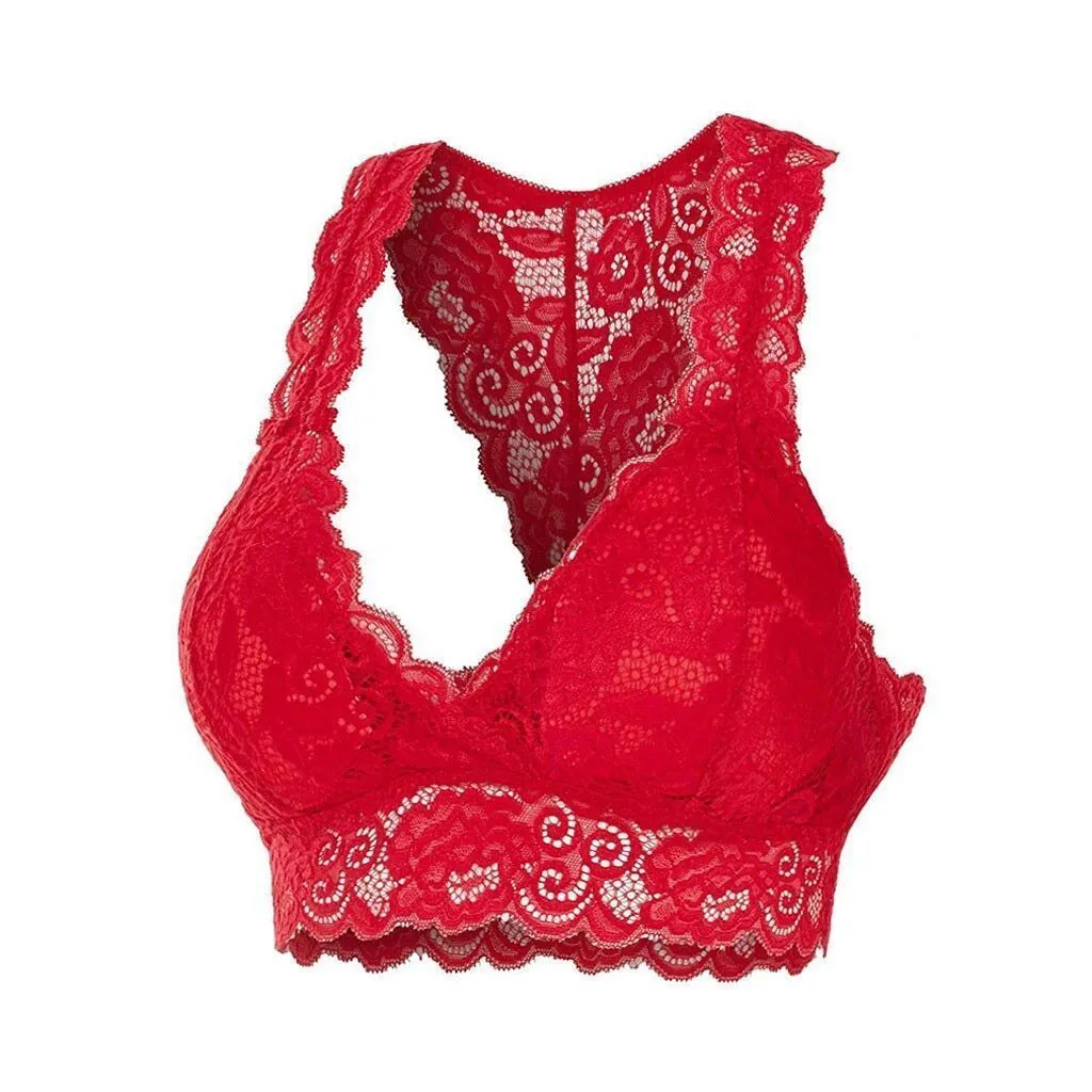 ML Womens Sexy Racerback Lace Bralette Bustier Breathable Crop Top Lace Bra