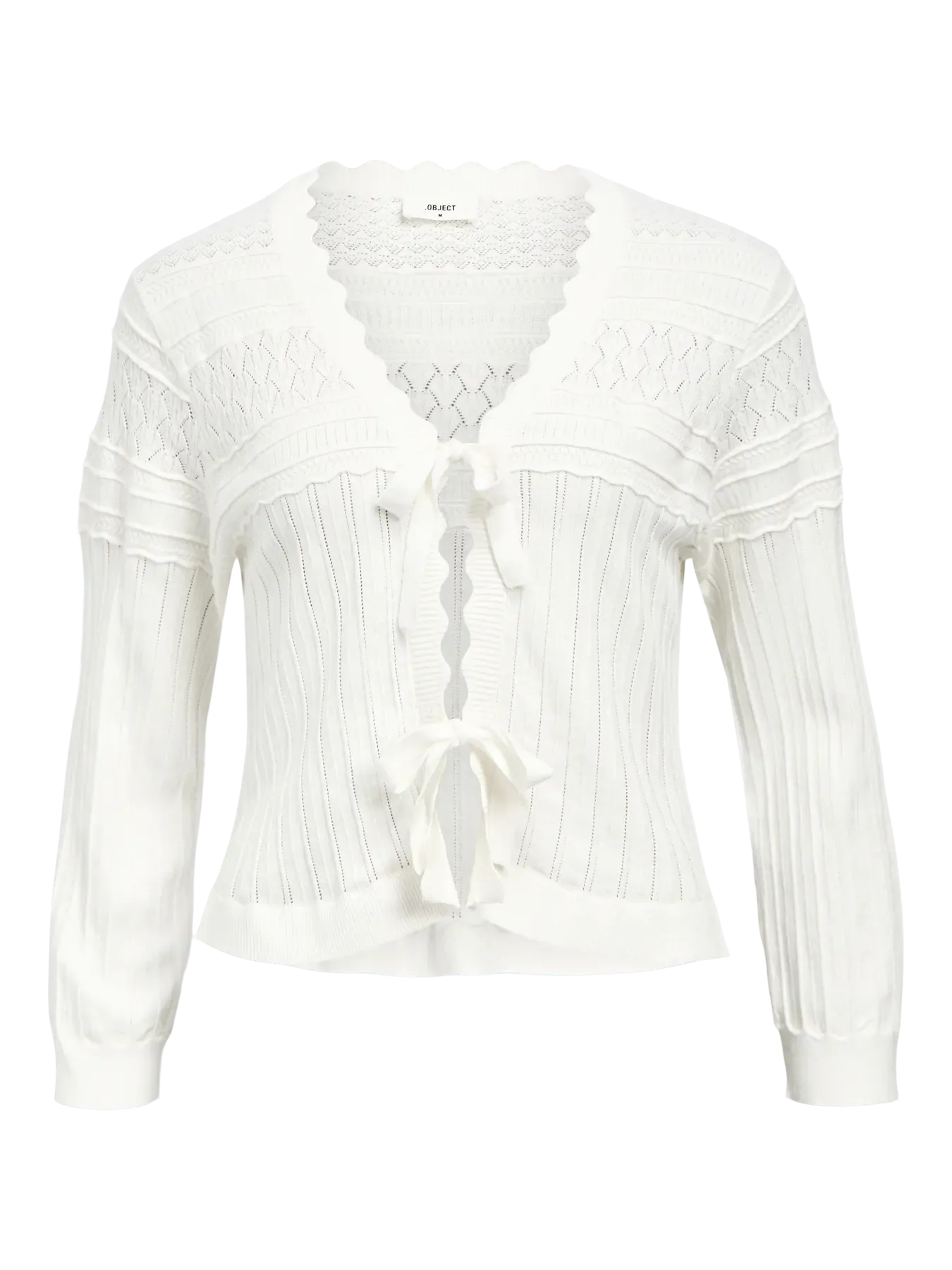 Object Janika pointelle bow tie detail cardigan Cloud Dancer