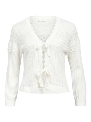Object Janika pointelle bow tie detail cardigan Cloud Dancer