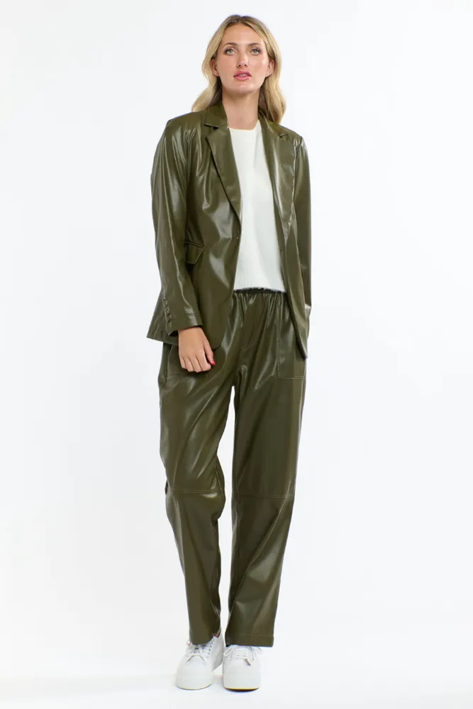 Olive Green PU Blazer By 365 Days