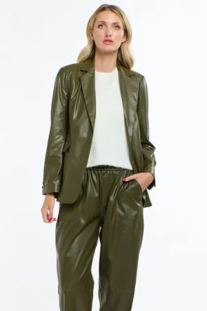 Olive Green PU Blazer By 365 Days