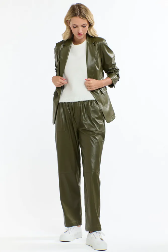 Olive Green PU Blazer By 365 Days