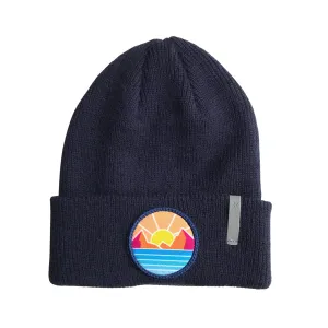 Pacific Beach Tidal Wave Beanie With Safety Reflective Feature - Navy
