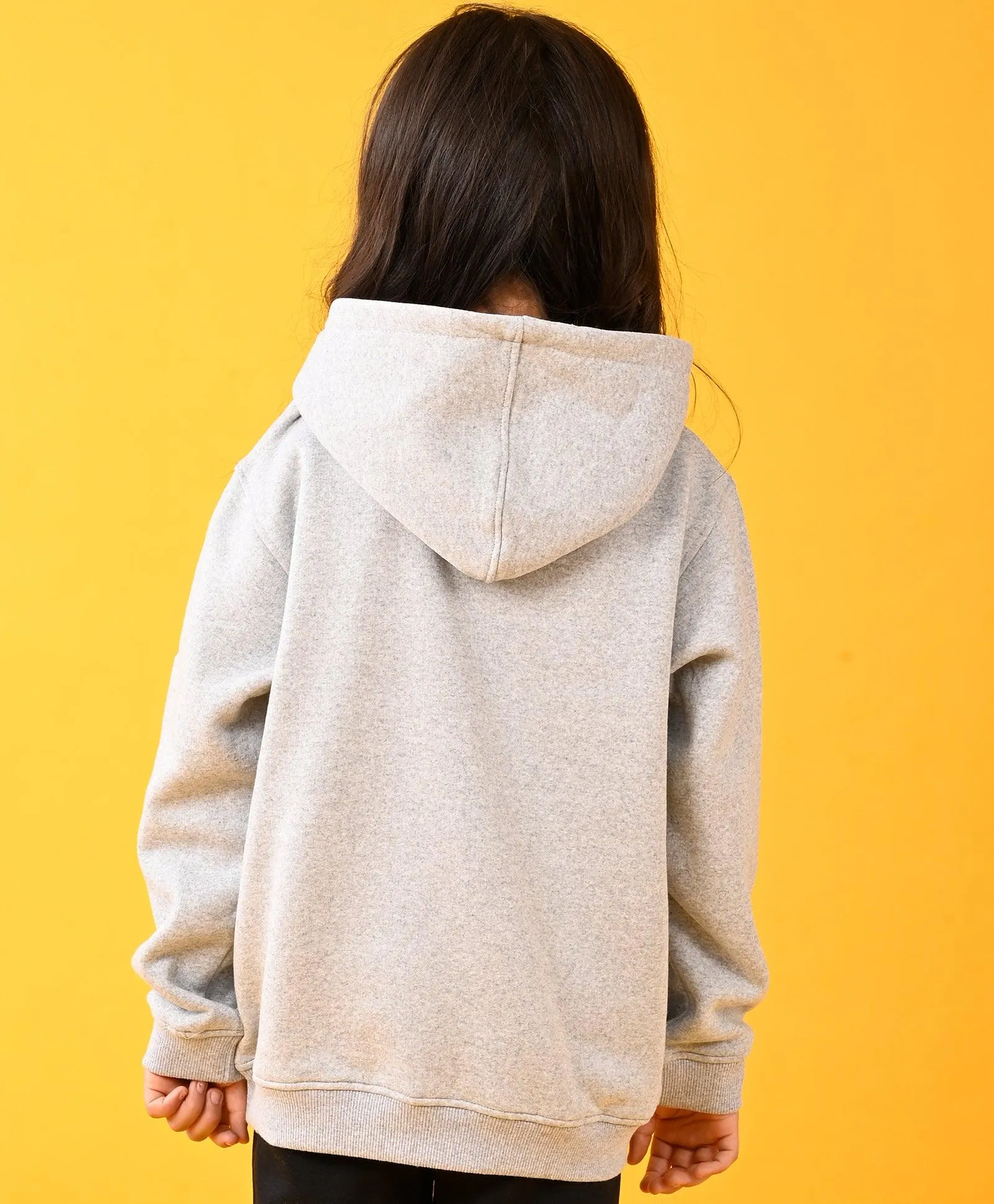PARIS GREY MELANGE GIRLS HOODIE - GREY