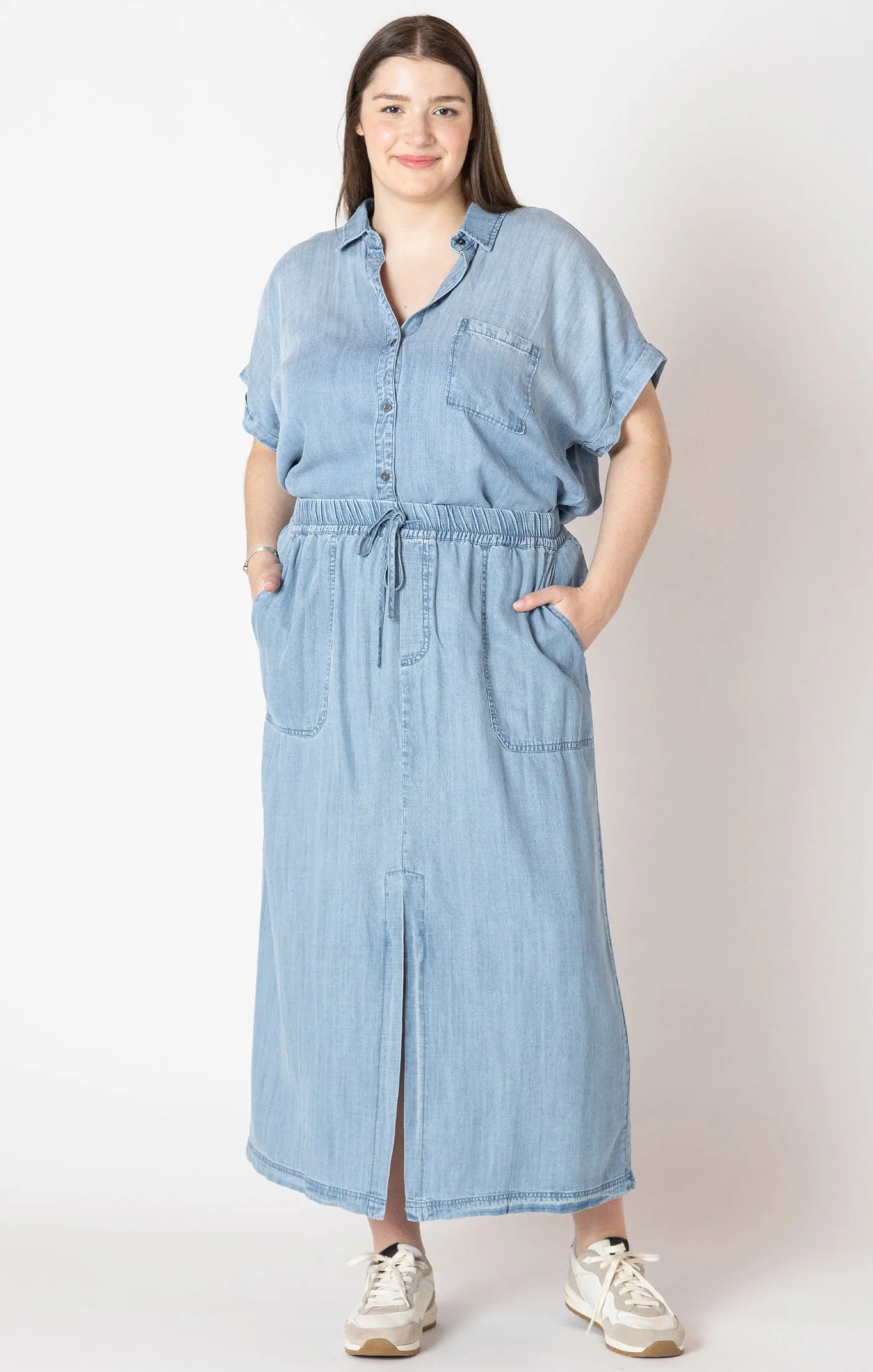 Plus Tencel Maxi Skirt - Medium Blue Wash