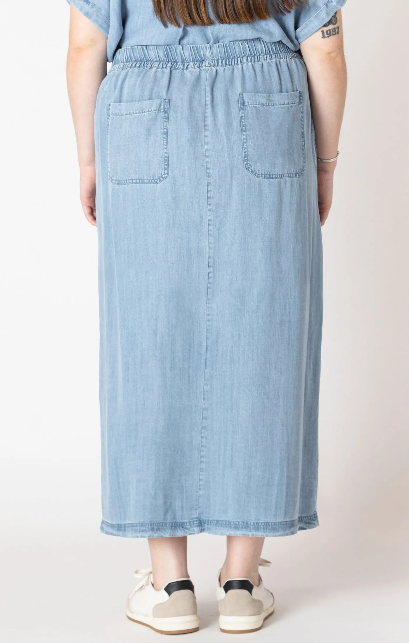 Plus Tencel Maxi Skirt - Medium Blue Wash
