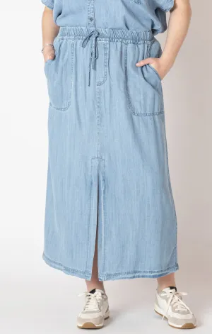 Plus Tencel Maxi Skirt - Medium Blue Wash